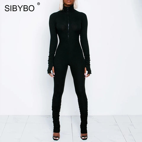 SIBYBO Spring Turtleneck Skinny Casual Jumpsuit