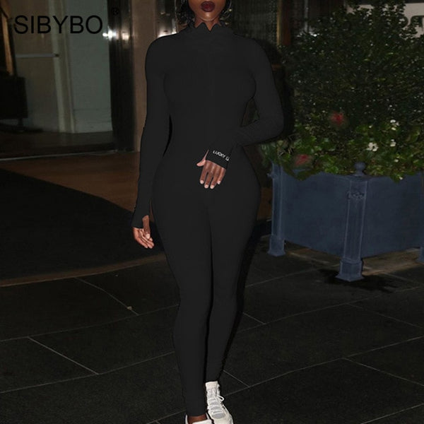 SIBYBO Spring Turtleneck Skinny Casual Jumpsuit