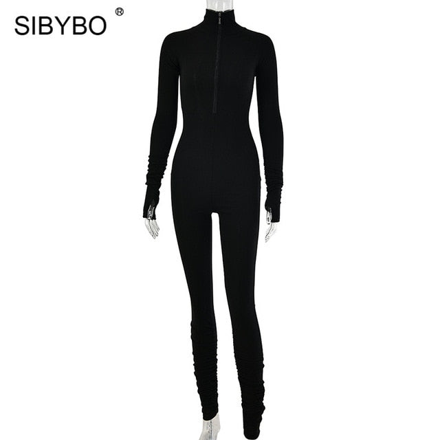 SIBYBO Spring Turtleneck Skinny Casual Jumpsuit
