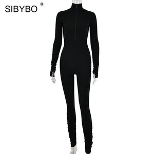 SIBYBO Spring Turtleneck Skinny Casual Jumpsuit