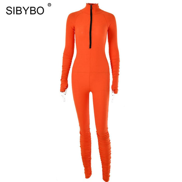 SIBYBO Spring Turtleneck Skinny Casual Jumpsuit
