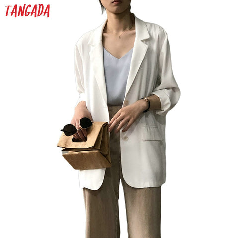 Tangada women spring thin white blazer