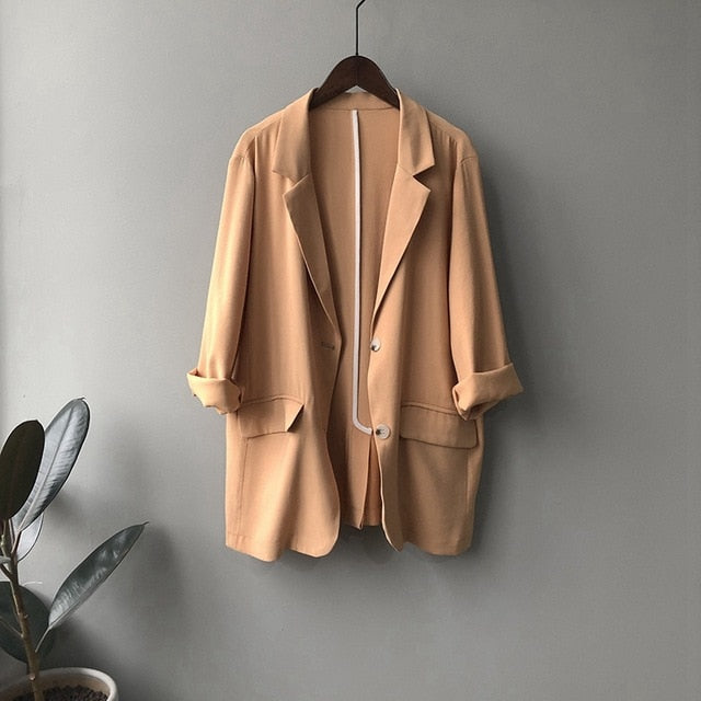 Tangada women spring thin white blazer
