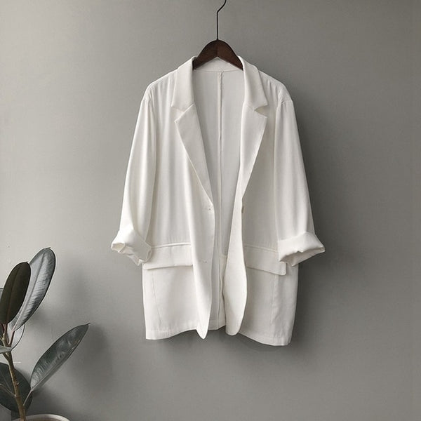 Tangada women spring thin white blazer
