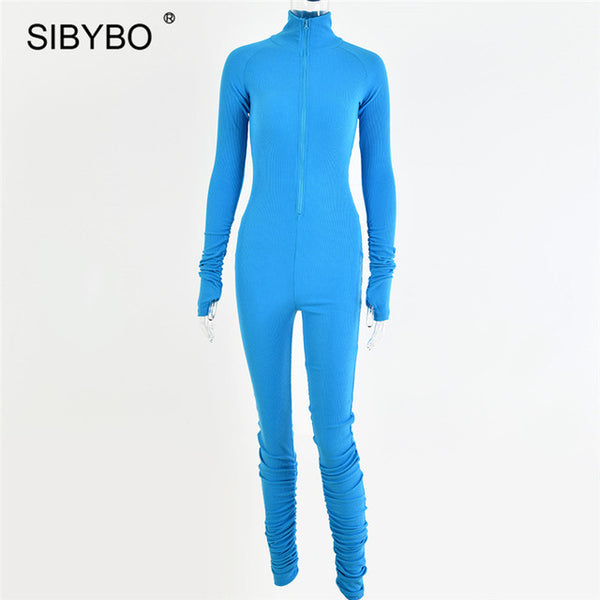 SIBYBO Spring Turtleneck Skinny Casual Jumpsuit