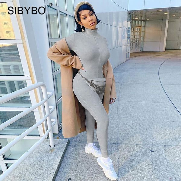 SIBYBO Spring Turtleneck Skinny Casual Jumpsuit