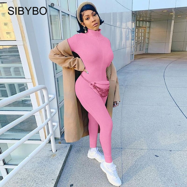 SIBYBO Spring Turtleneck Skinny Casual Jumpsuit