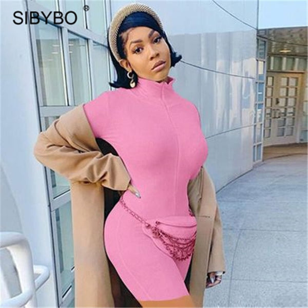 SIBYBO Spring Turtleneck Skinny Casual Jumpsuit
