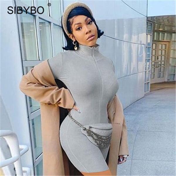 SIBYBO Spring Turtleneck Skinny Casual Jumpsuit