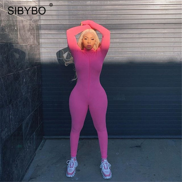 SIBYBO Spring Turtleneck Skinny Casual Jumpsuit